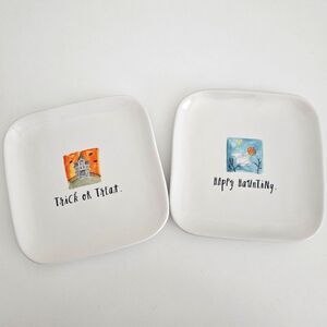 NEW Rae Dunn | Set Of Two Halloween Trick Or Treat Happy Haunting Square Plates